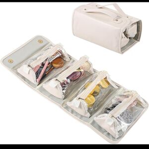 Roll-Up Clear Cosmetic Organizer in Light Cream